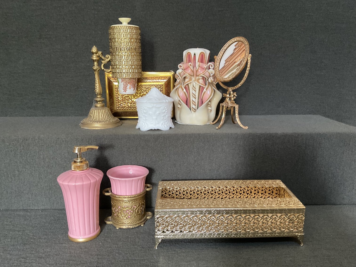 Image for John Kemple Milk Glass Vanity Jar & More