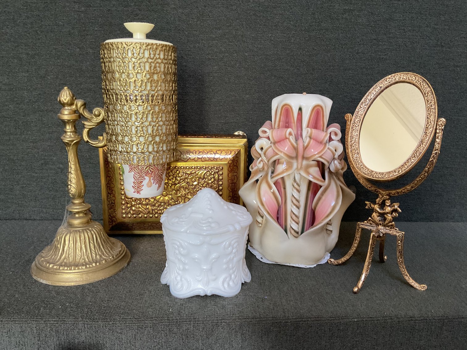 Image for John Kemple Milk Glass Vanity Jar & More