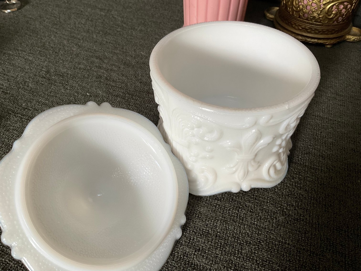 Image for John Kemple Milk Glass Vanity Jar & More