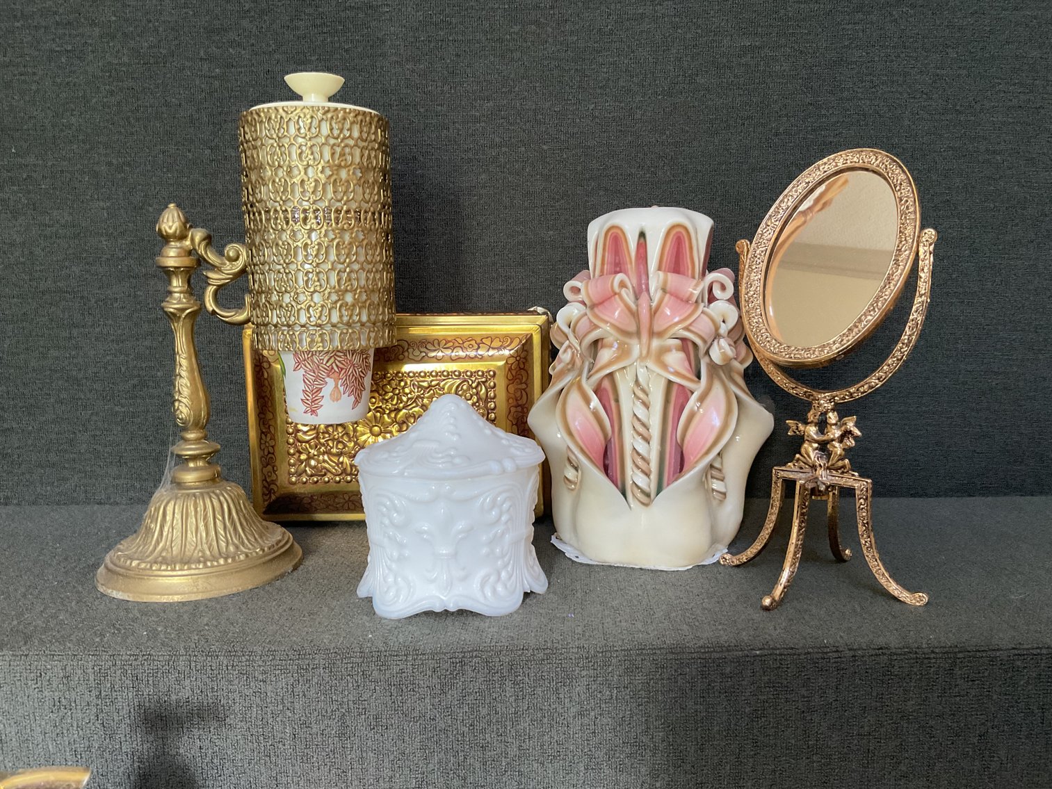 Image for John Kemple Milk Glass Vanity Jar & More