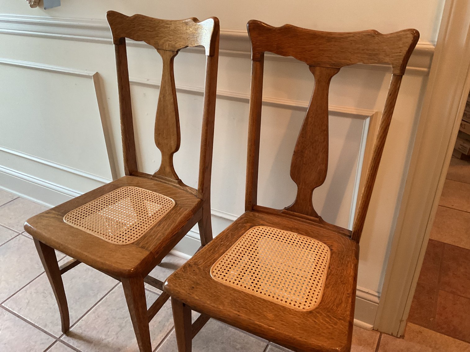 Image for Pair of Oak Cane Seat Chairs