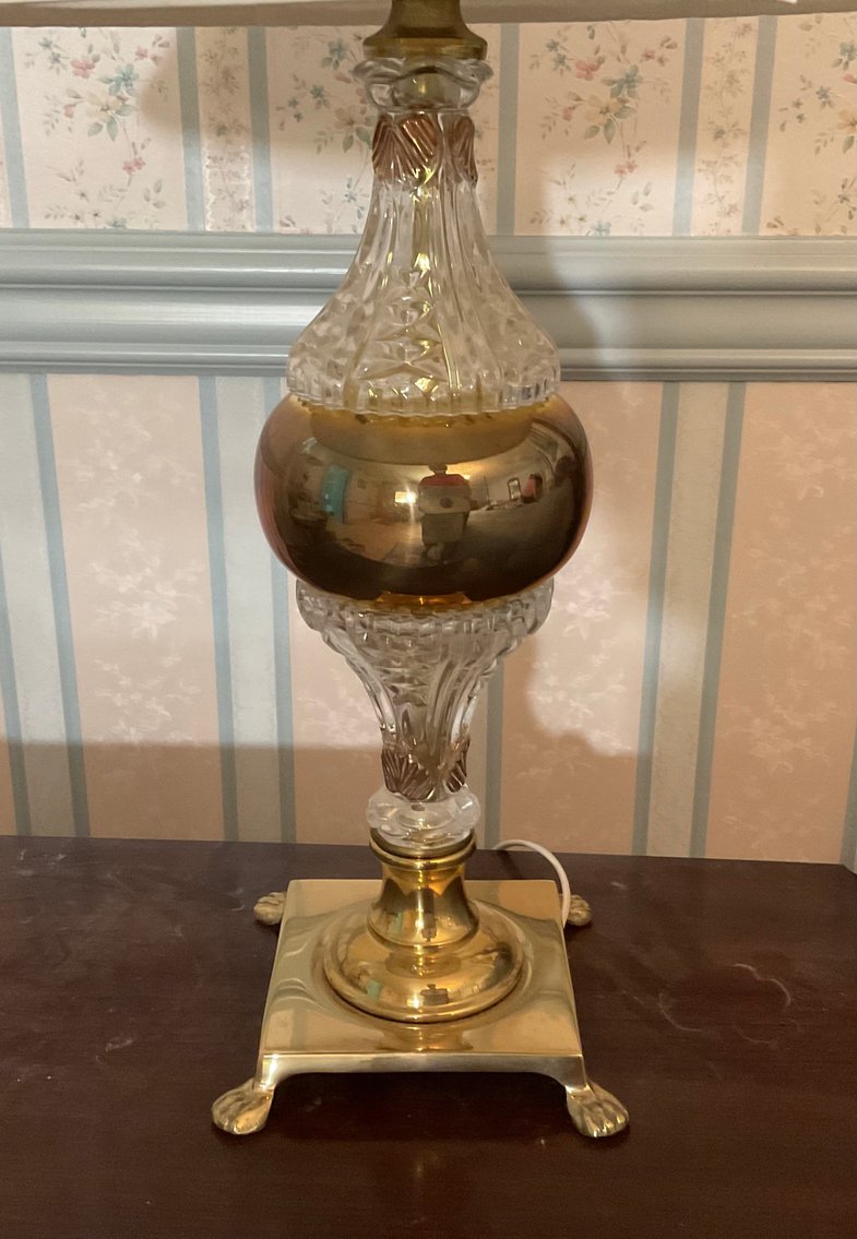 Image for Pair of Crystal and Brass Lamps