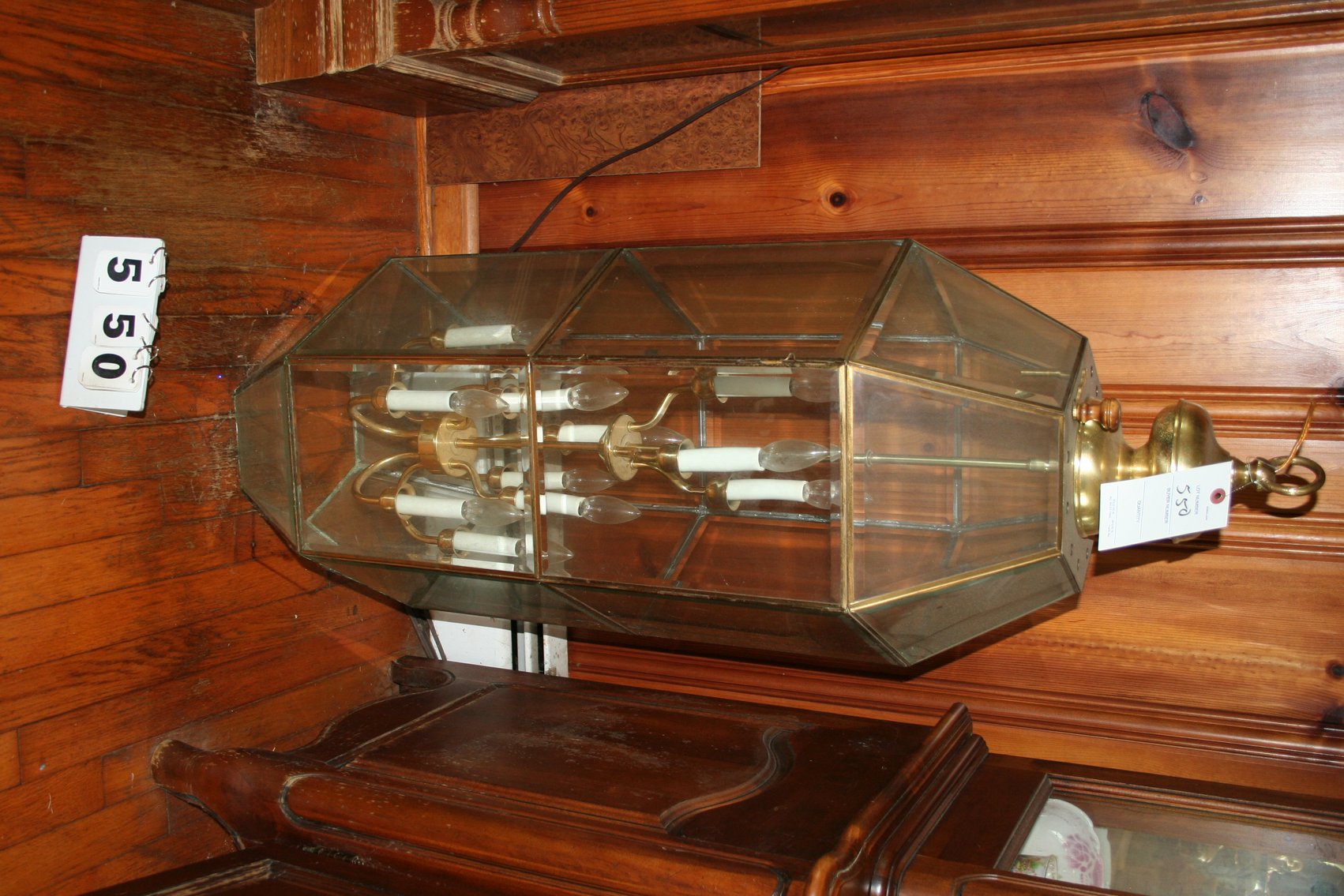 Image for Brass & Beveled Glass Chandelier 46