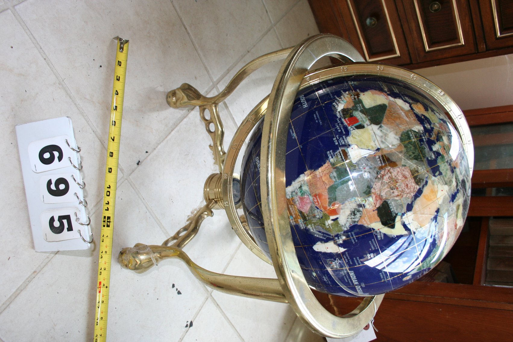 Image for World Globe Semi-Precious Inlaid Stone Brass Base