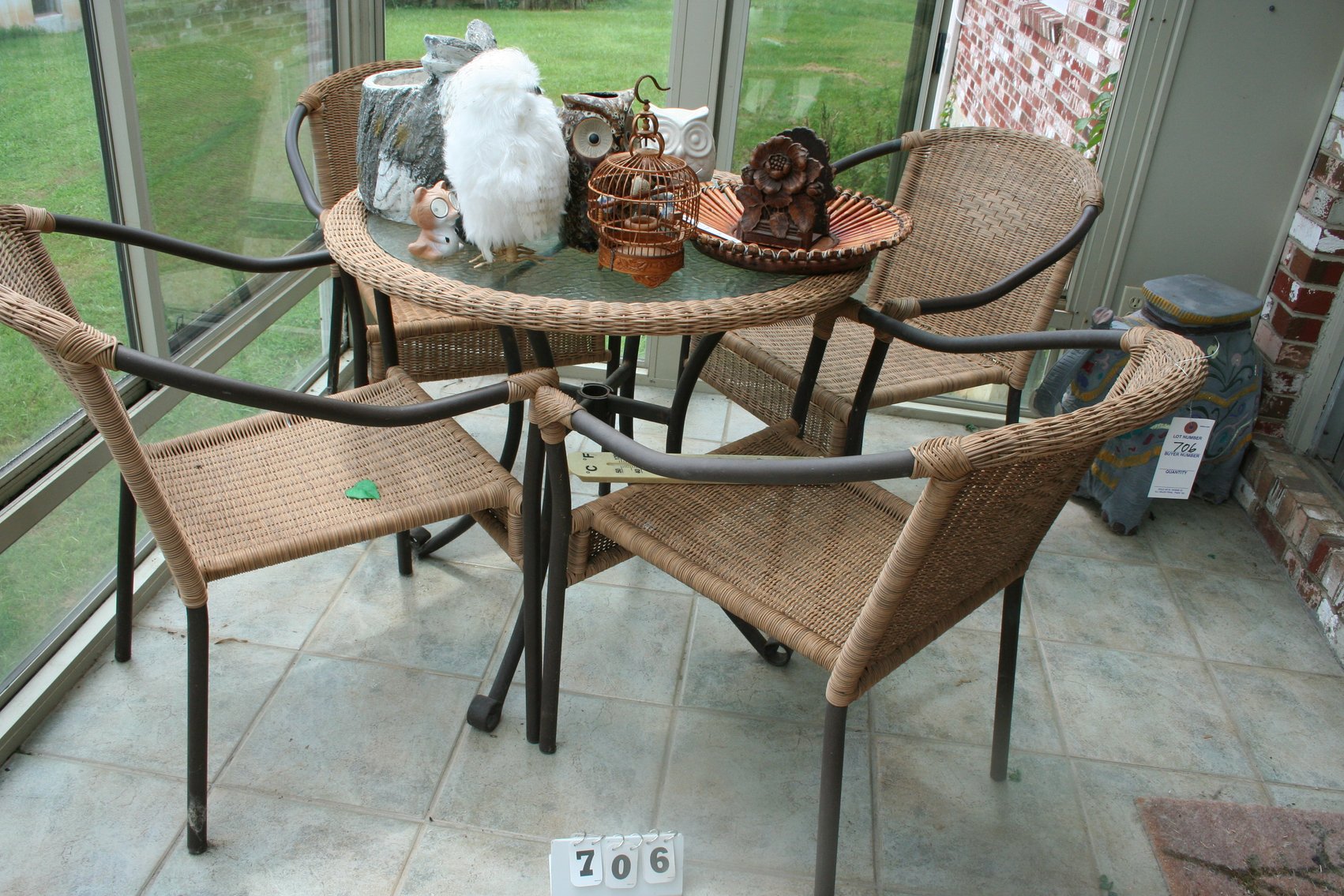 Image for Round Wicker & Glass Table 4 Chairs (Table & Chairs ONLY)