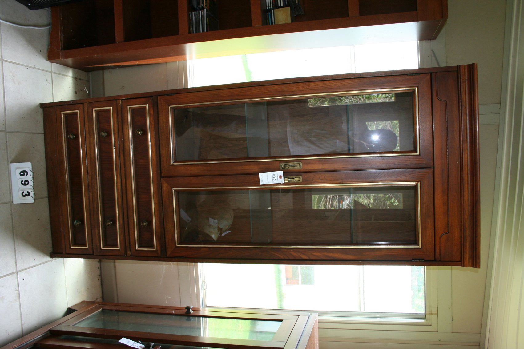 Image for Wooden Glass Front Cabinet with 3 Drawers