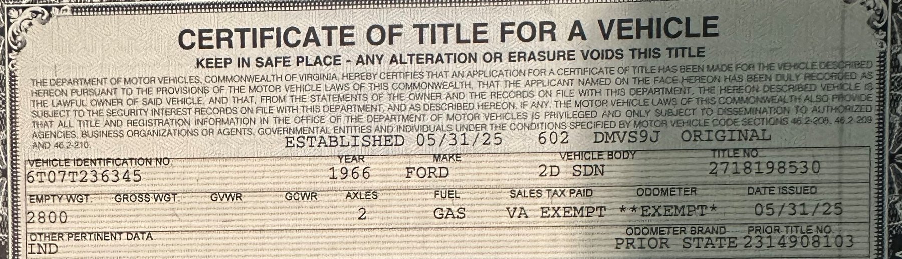 Image for 1966 Ford Mustang 2 Door