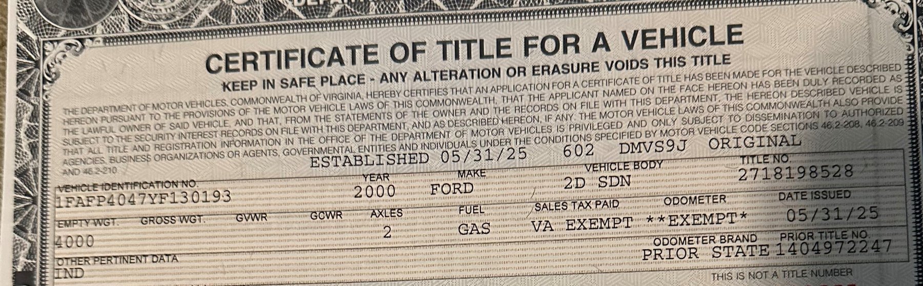 Image for 2000 Ford Mustang Passenger Car and Transmission