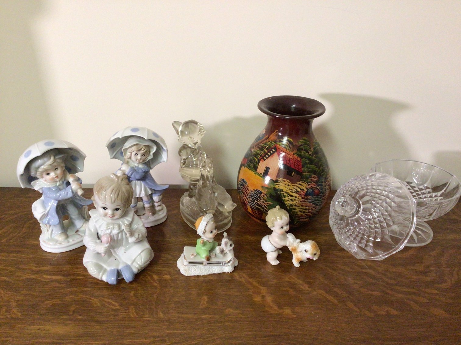 Image for Figurine Lot, Covered Compote and Vase
