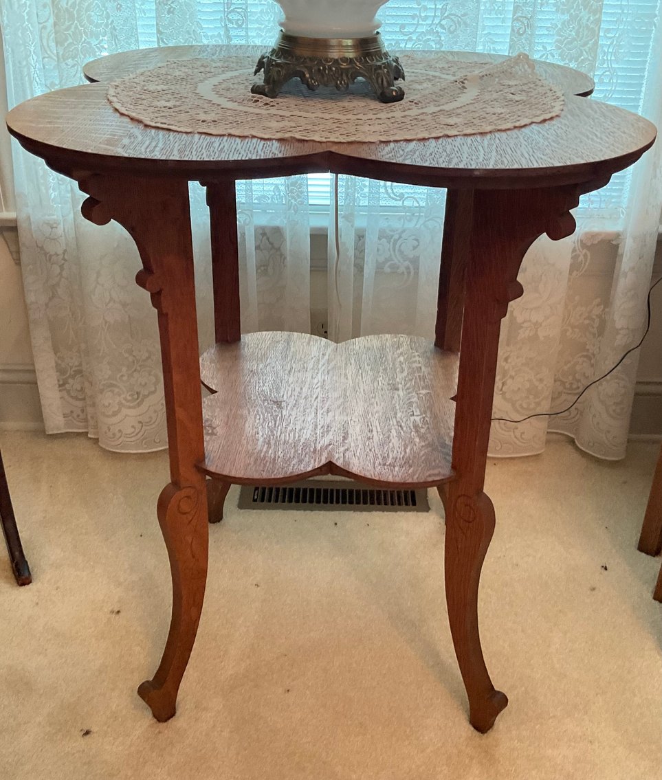 Image for Oak Bible Table with Lobed Top and Shelf