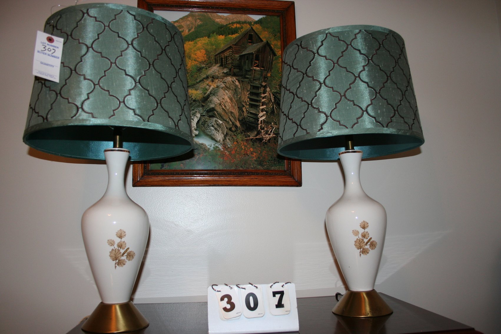 Image for Mid Century Modern Porcelain Lamps - Print with Oak Frame