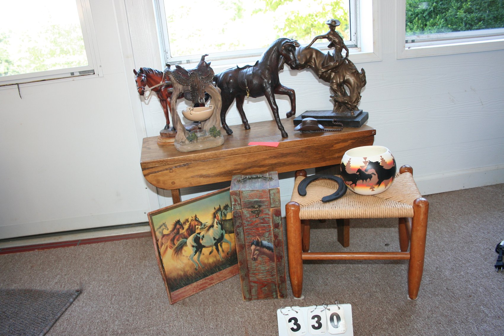 Image for Oak Table, Stool, Horse Statues