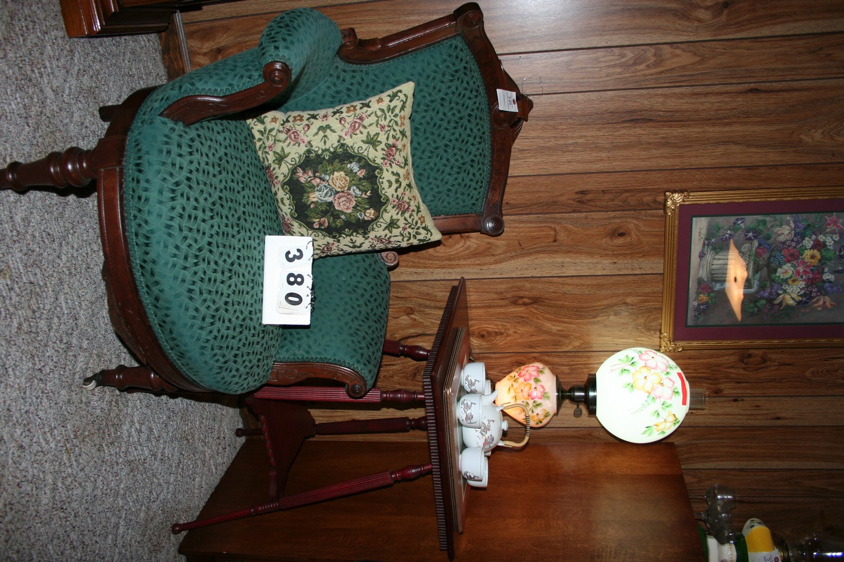 Image for Antique Chair, Table, Lamp, Tea Set