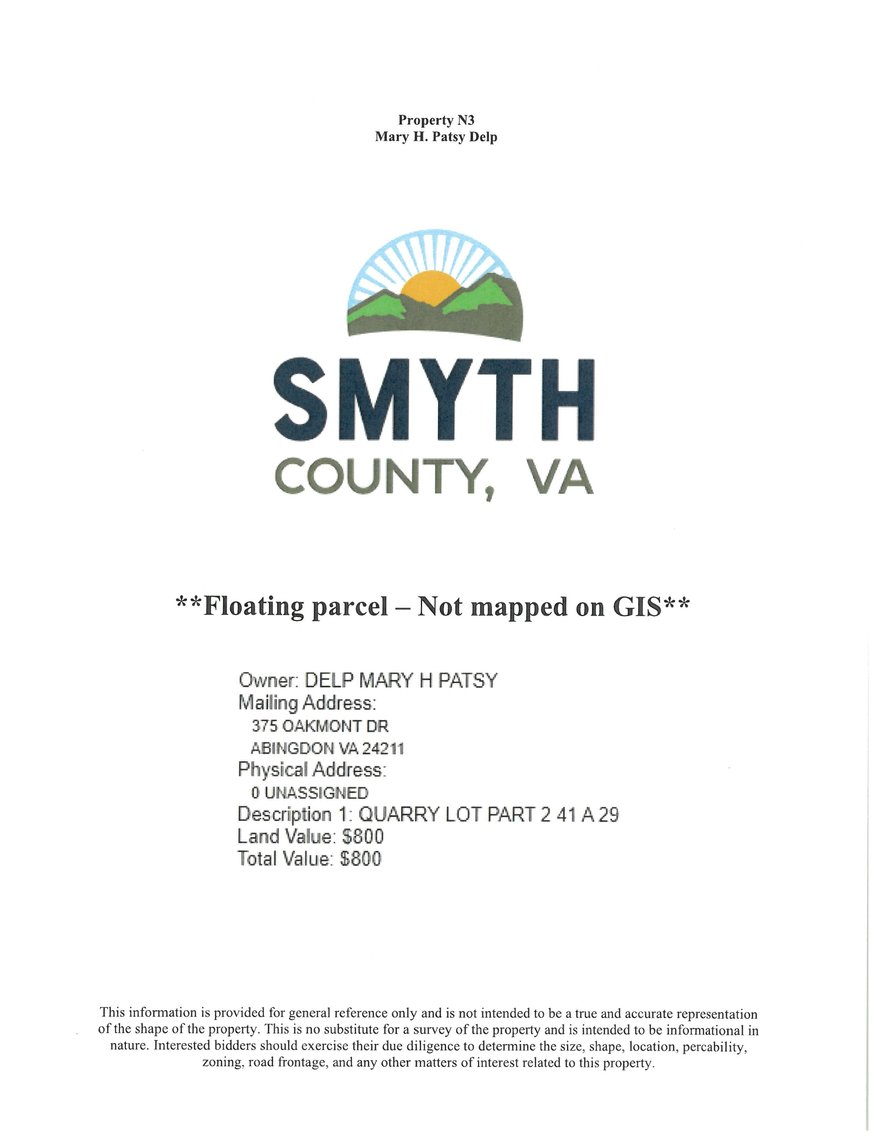 Image for NJ3 - **NOT MAPPED ON GIS** near Clark Farm Road, Saltville 24370