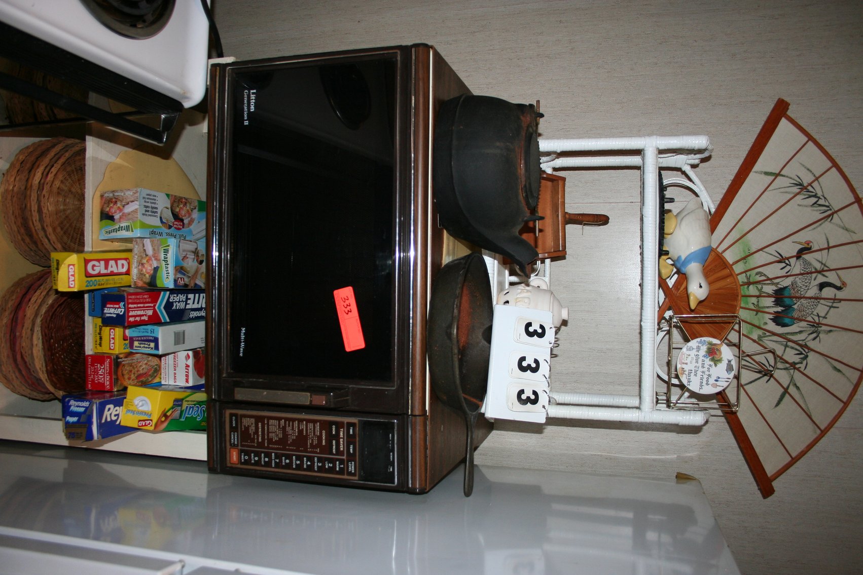 Image for Microwave (working) stand, misc items, cast iron