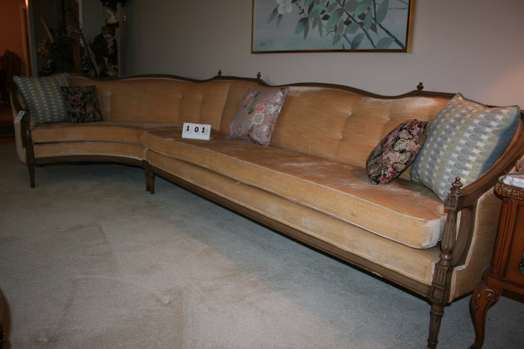 Image for Vintage French Provincial curved sectional sofa 11' long