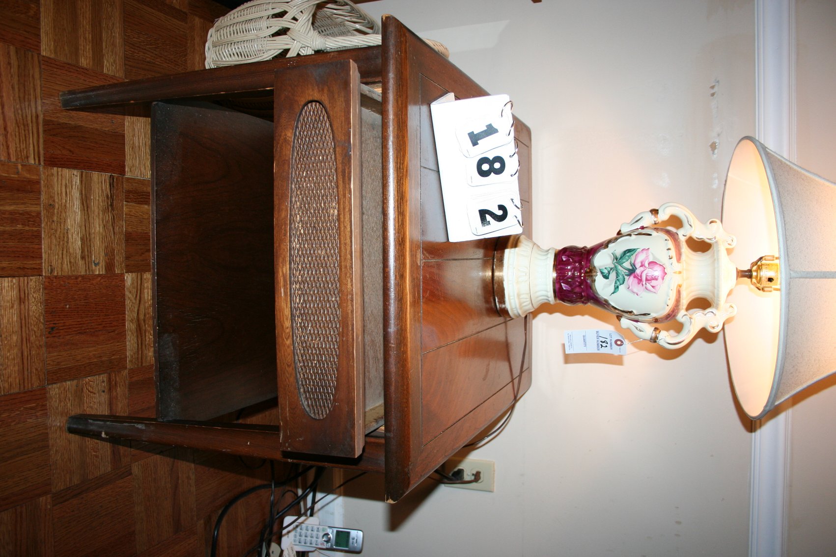 Image for Oak Mid Century End Table & Lamp