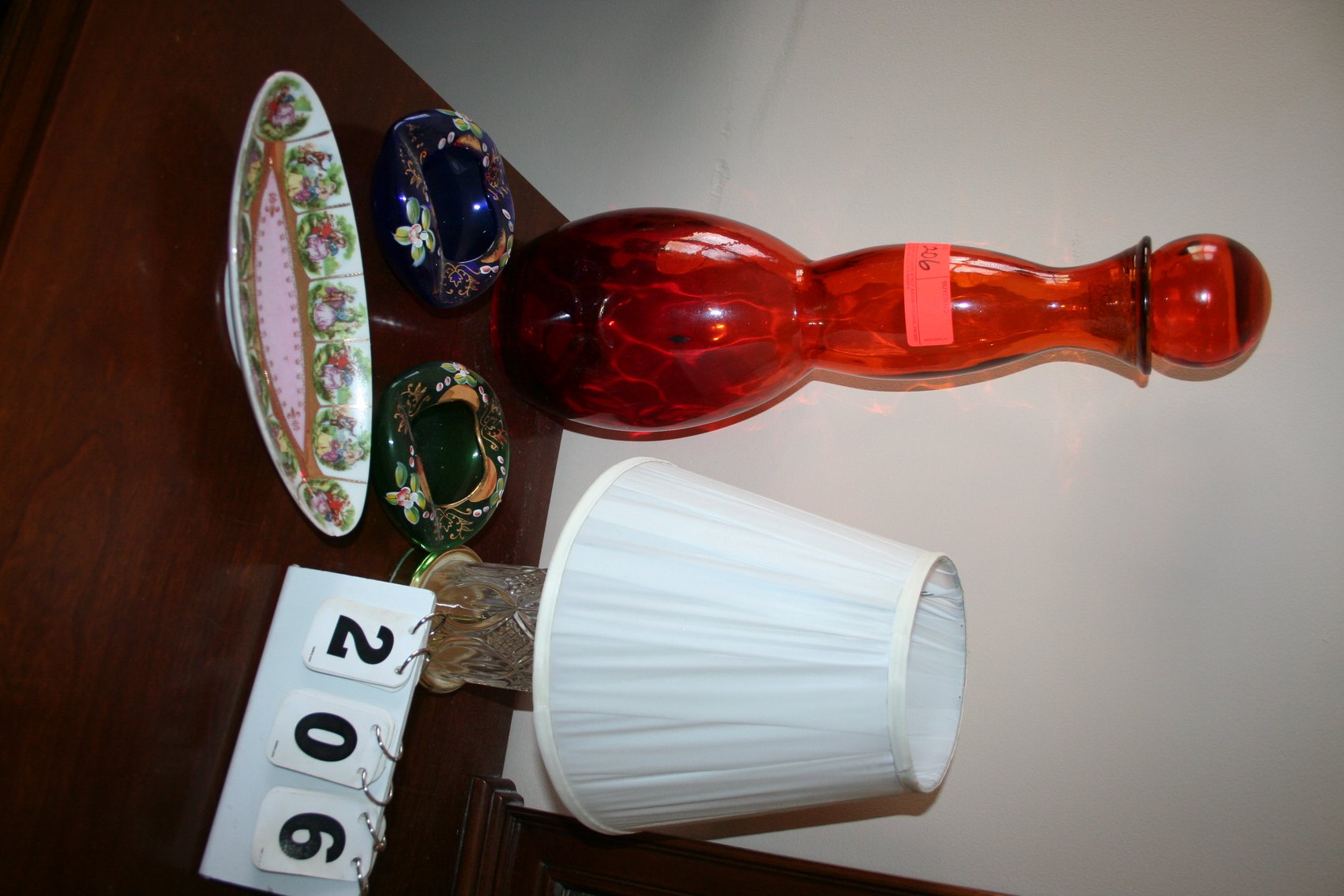 Image for Bohemian cobalt glass, large hand blown vase, lamp, hand painted tray