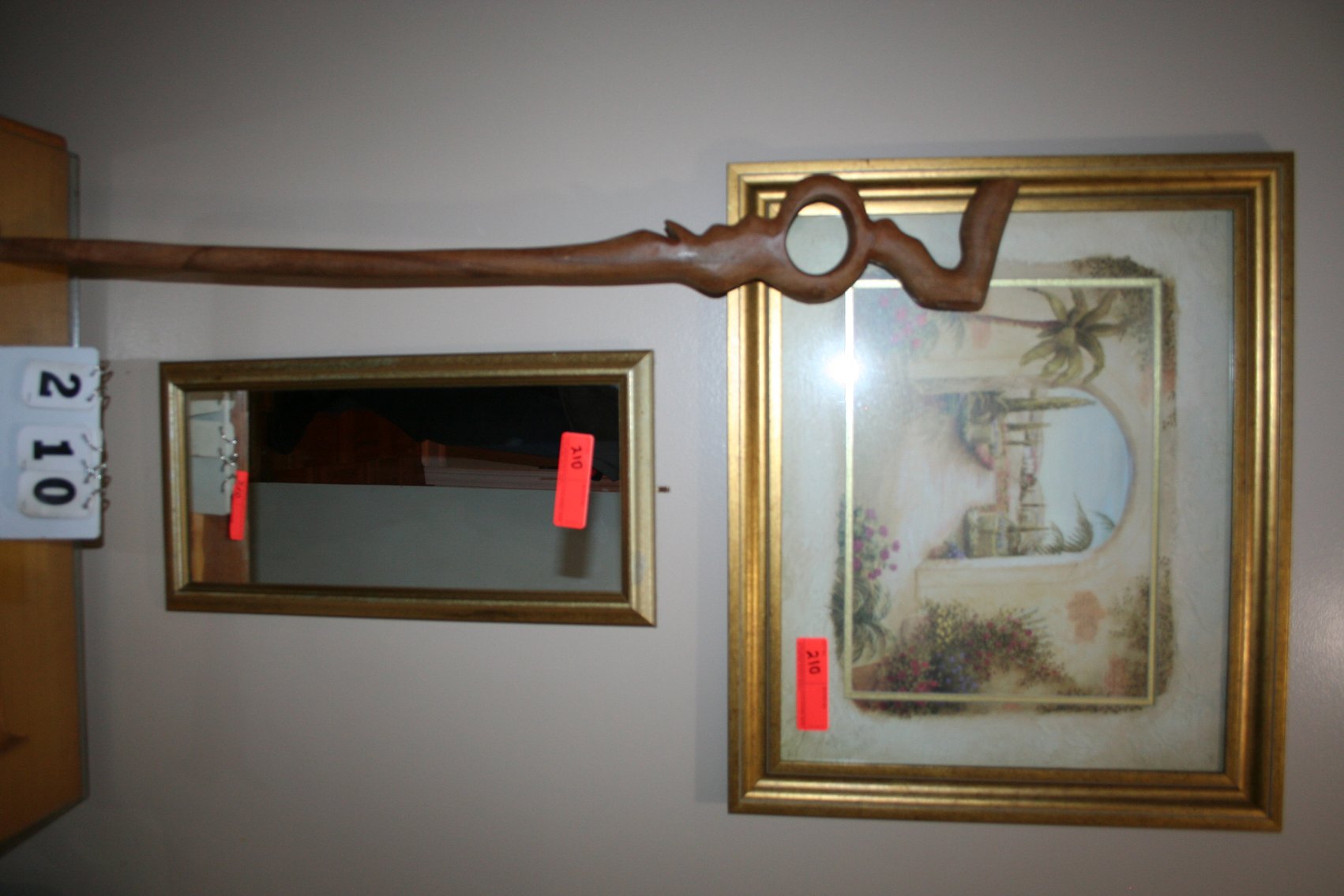 Image for Pine table, stool, mirror, cane, picture & mirror