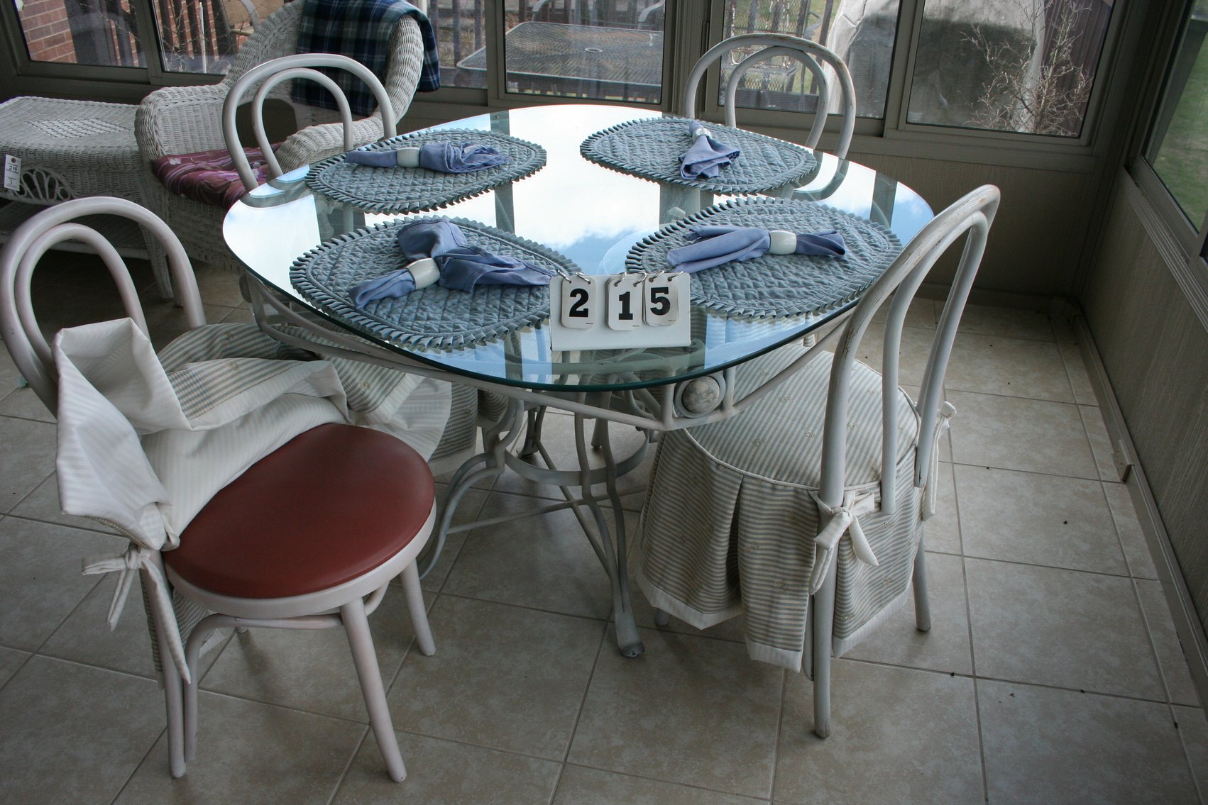 Image for Glass top metal table & 4 bent wood cushion chairs