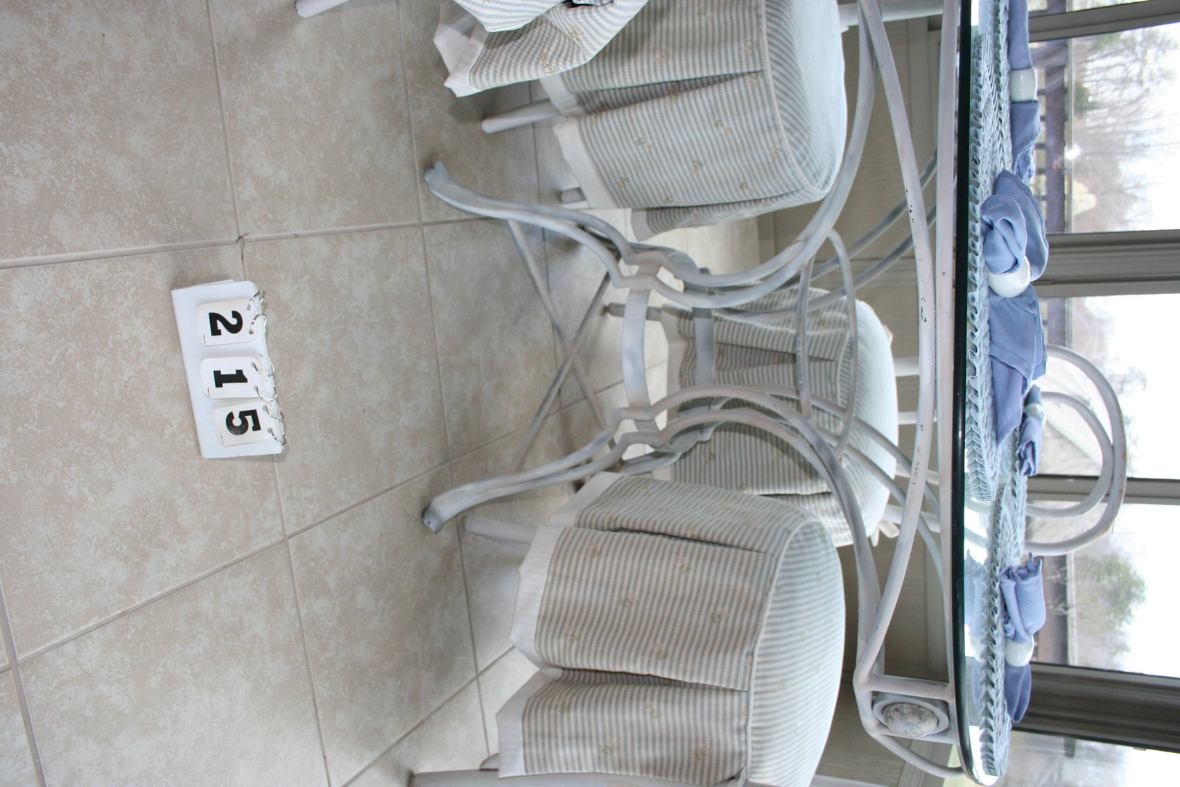 Image for Glass top metal table & 4 bent wood cushion chairs