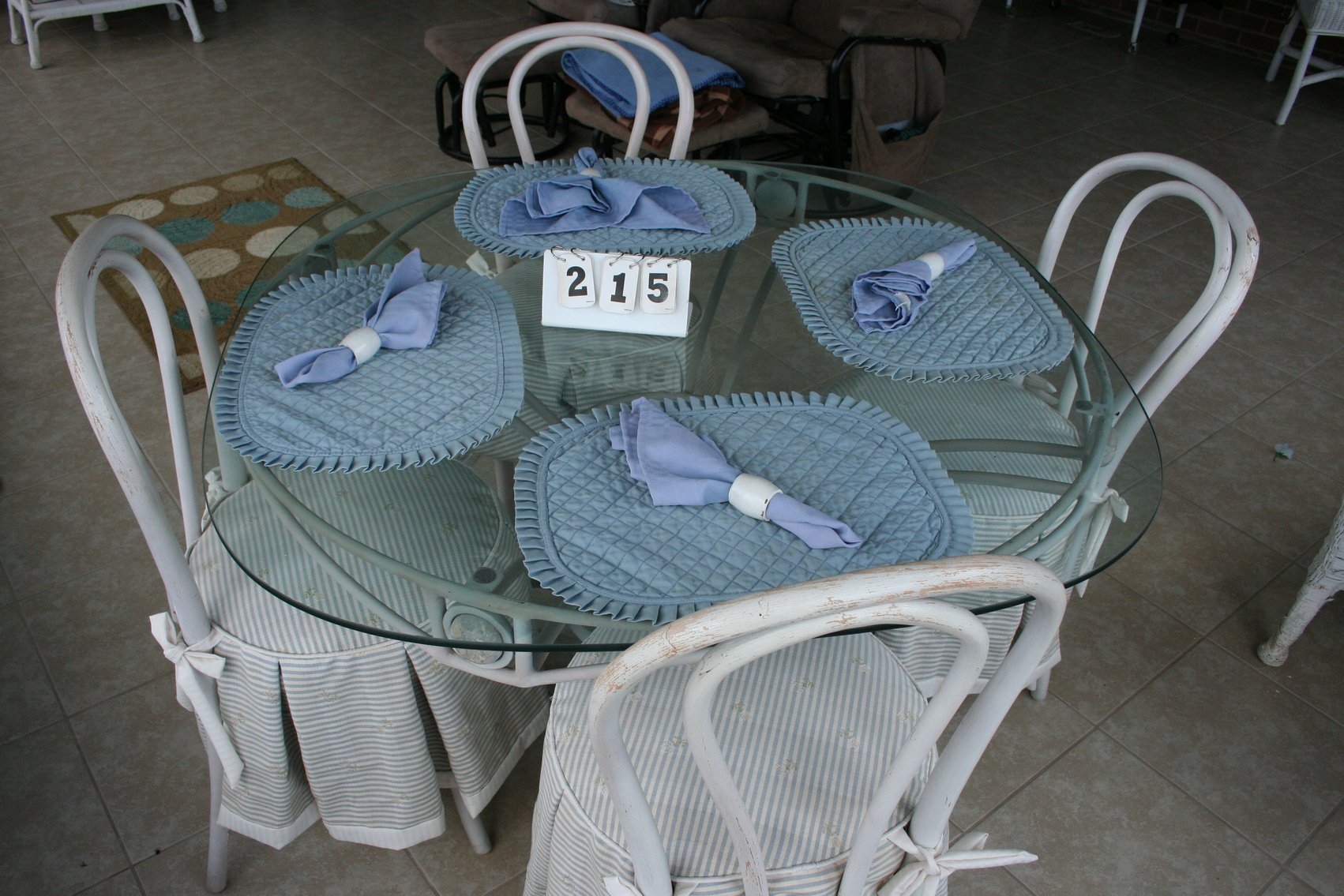 Image for Glass top metal table & 4 bent wood cushion chairs