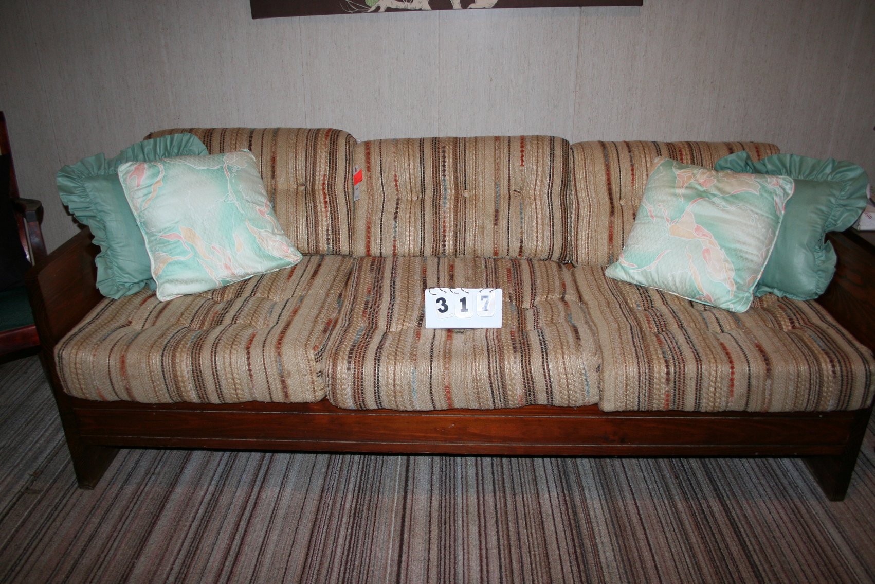 Image for Vintage pine wood frame sofa & table with lamp