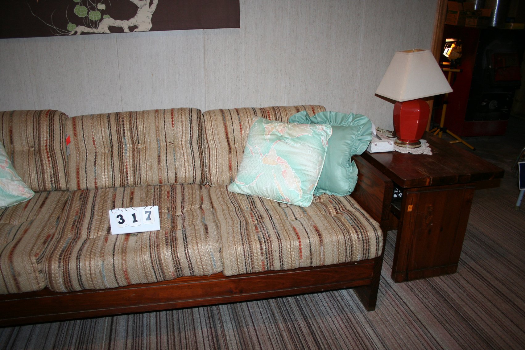 Image for Vintage pine wood frame sofa & table with lamp