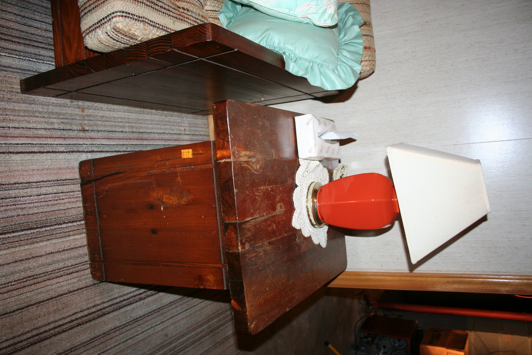 Image for Vintage pine wood frame sofa & table with lamp