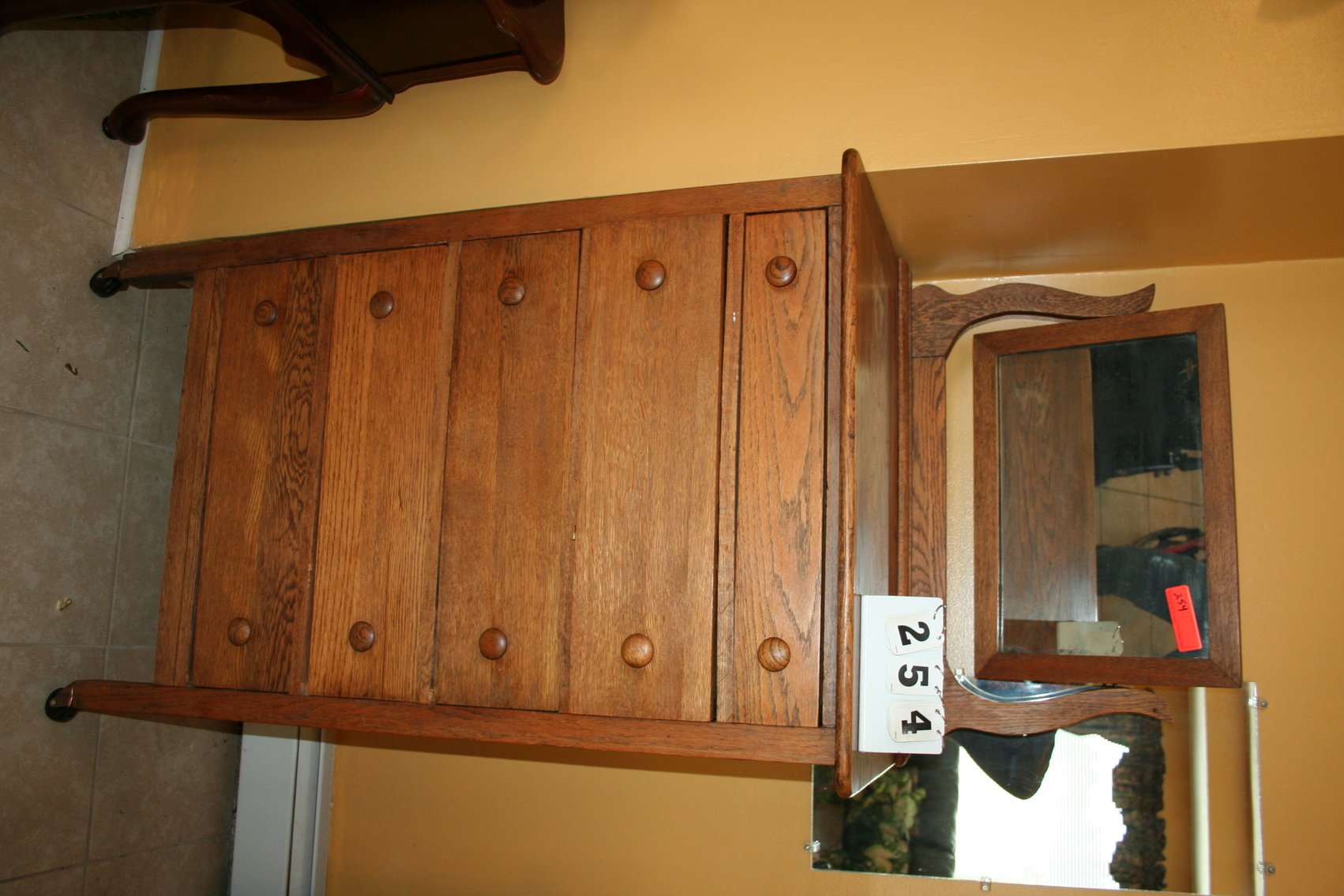 Image for Oak Antique Highboy dresser with mirror