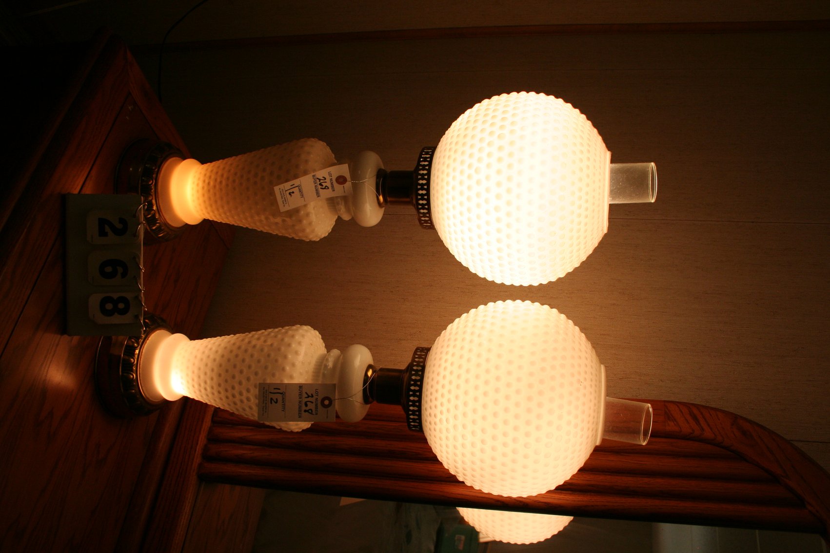 Image for Vintage Hob Nail Milk Glass lamps 27