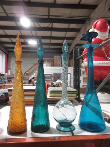 Image for (4) Colored glass decanters