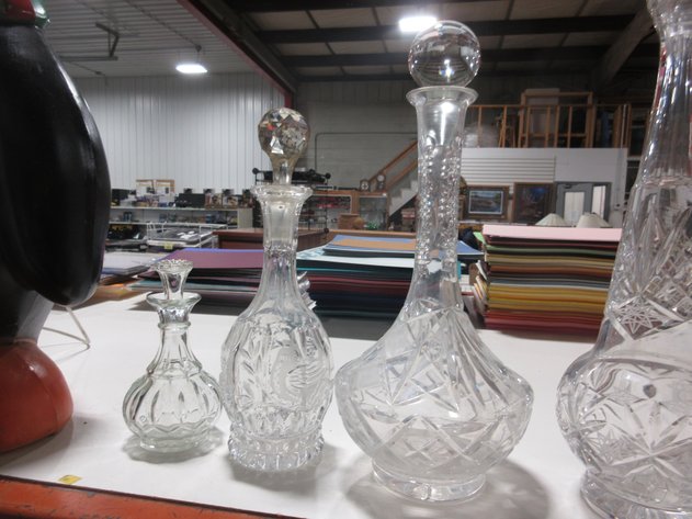 Image for (4) Clear glass and crystal decanters