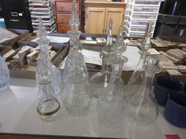 Image for (9) Clear glass decanters