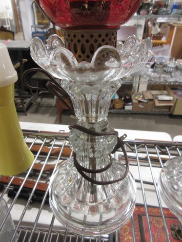 Image for Pair of electric dresser lamps with cranberry shades