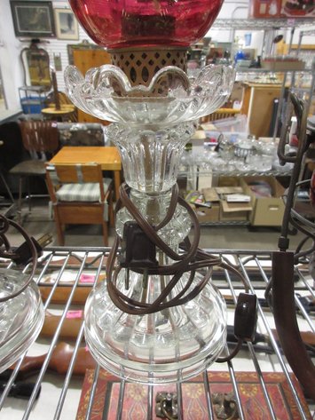 Image for Pair of electric dresser lamps with cranberry shades