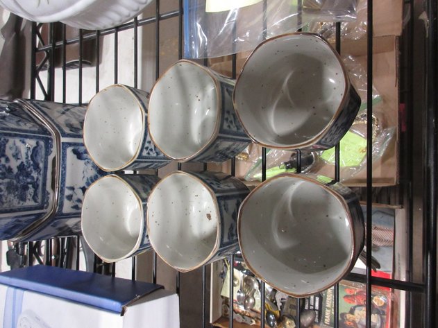 Image for Blue Transfer Ware porcelain teapot with warmer and (6) cups