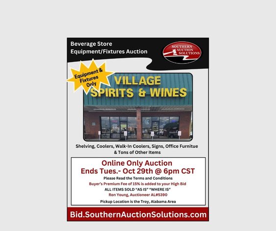Image for Beverage Store Equipment/Fixtures Auction