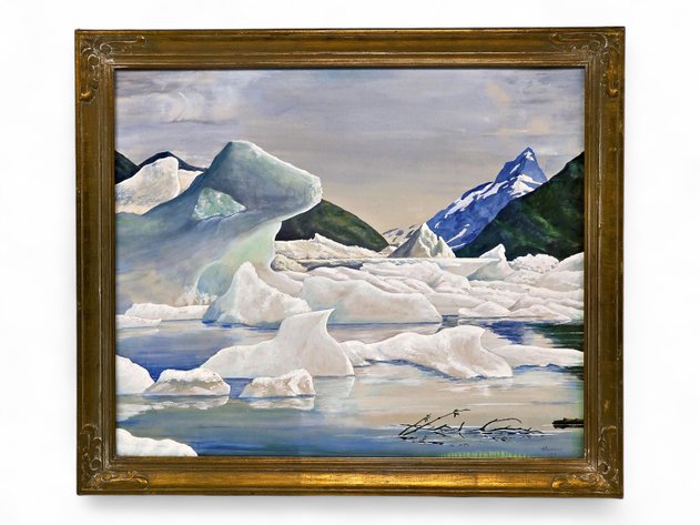Bruce Johnson Alaska Gouache of Alaskan Icebergs