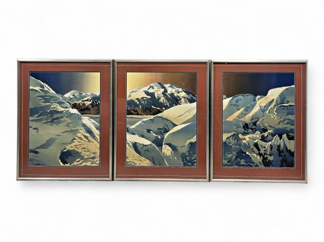 Byron Birdsall Watercolor Triptych of Snowy Mountains
