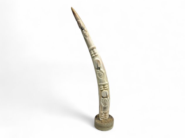 Walrus Tusk Drummer Totem w/ Baleen Accents on Fossilized Bone Base