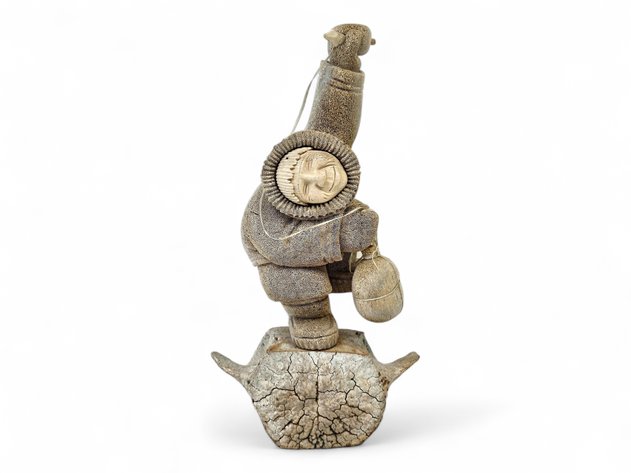 Large Whalebone Carving of Alaska Native Hunter - Kent Heindel