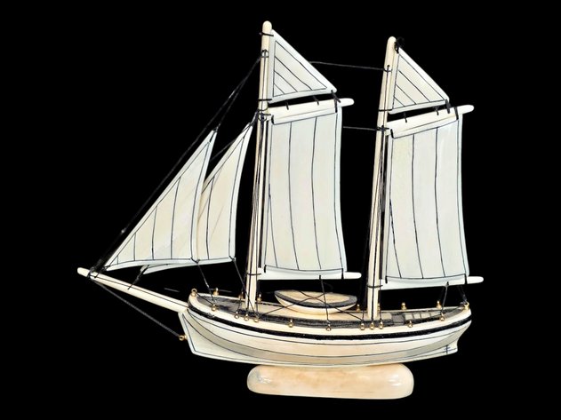 Walrus Tusk Two-Masted Sailing Ship Model - Willie Smalley, Jr.