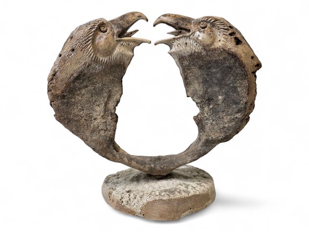 Fossilized Bone Raven Carving on Epiphyseal Disc Base