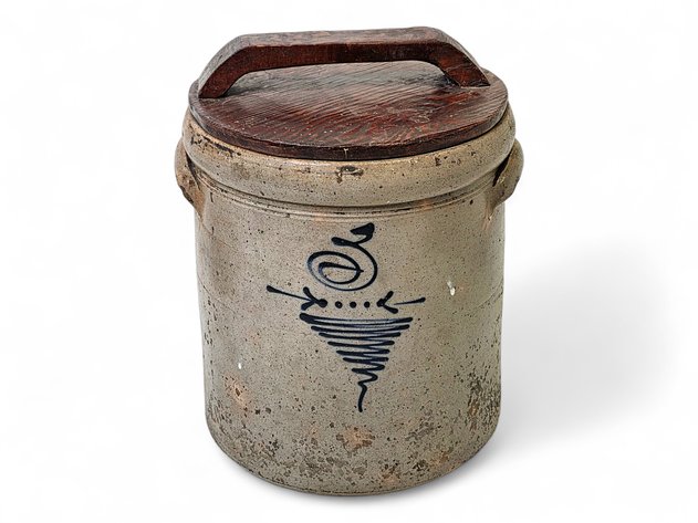 Antique Stoneware Crock w/ Wooden Lid