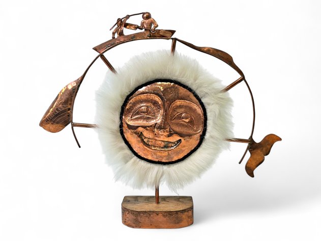 Copper & Rabbit Fur Spirit Wheel Whale Hunting Sculpture