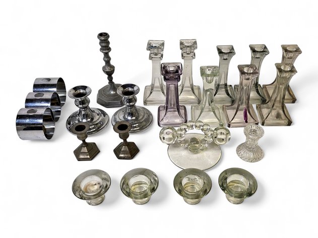 Glass & Metal Candlestick Holders
