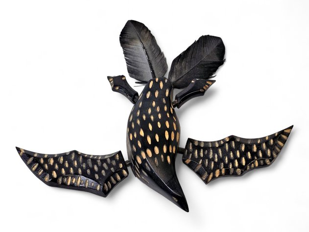 Carved & Painted Wooden Loon Wall Hanging w/ Feathers