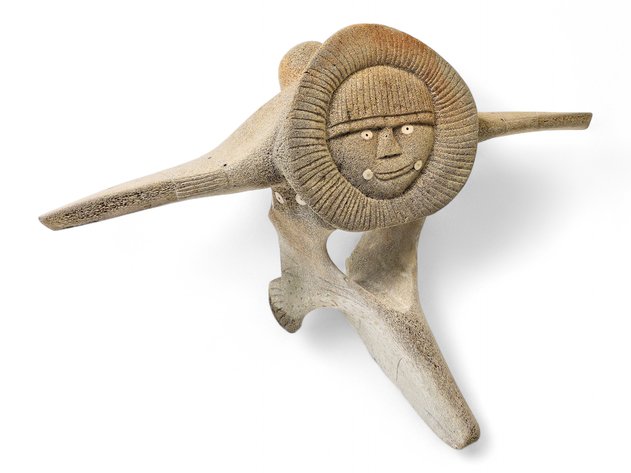 Double-Faced Whalebone Carving w/ Ivory & Baleen - Ricky Kuzuguk