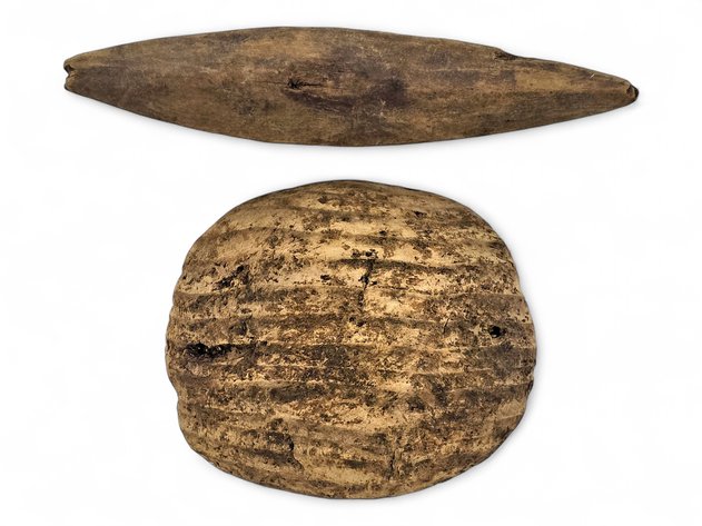 Eskimo Artifacts: Wooden Kayak Toy & Box Lid